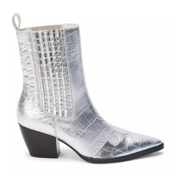 NEW MATISSE Made In Brazil Leather Collins Heel Pointy Toe Booties silver 663mn - Picture 8 of 9